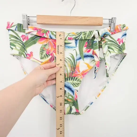 Liz Claiborne Bikini Bottoms Green White Tropical Beach Floral Palm Leaf XXL - Picture 2 of 9